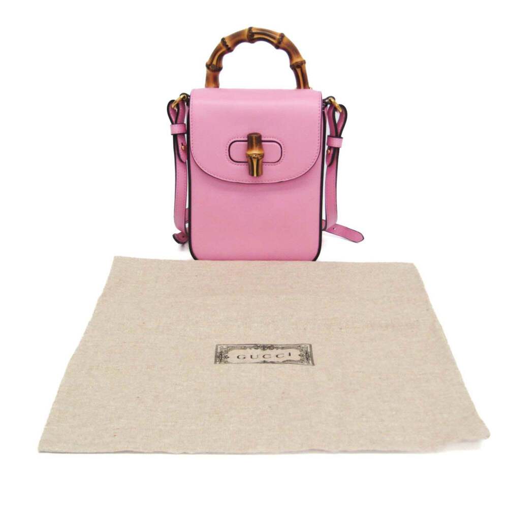 GUCCI Authentic Pink Leather Bamboo Shoulder Bag - Picture 2 of 14